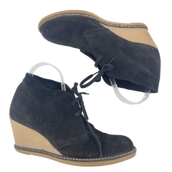 J. Crew Womens Ankle Boots Booties Suede Lace Up Wedge 2.5" Heels Black Size 9 - Picture 15 of 15